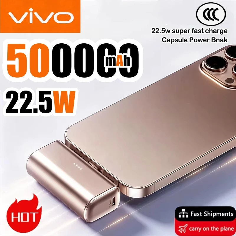 VIVO Fast Charging USB C Power Bank 500000mAh 225W Mini Portable Charger for iPhone 15 16 Android Devices Travel Battery Pack