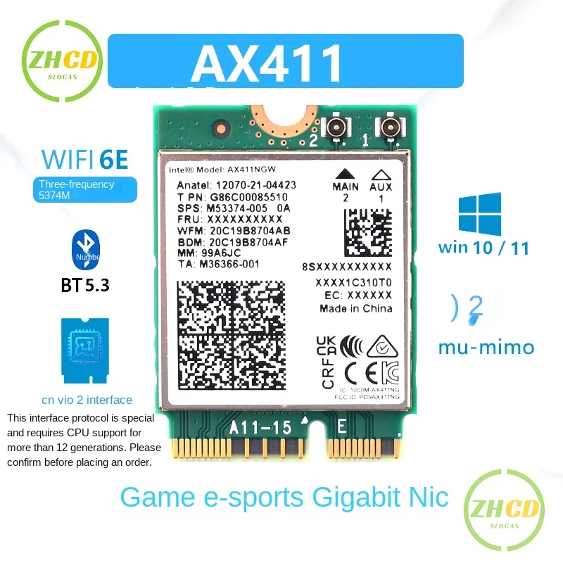 For Intel AX411 Killer 1690i 5G desktop wireless NIC Bluetooth 5.3 WiFi6E CNVI Suitable