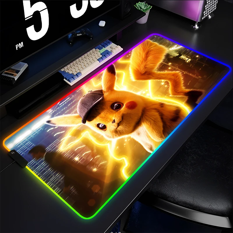 RGB Rubber Mouse Pad P-Pokemon Pikachu Game Backlight Pc Keyboard Laptop Computer Speed LED Desk Mat Gaming Acessories Mousepad