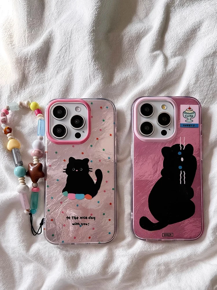

Polka Dot Cartoon Black Phone Case for 16Promax New Style High-End Sensation Creative Personalized Silicone Full Co...