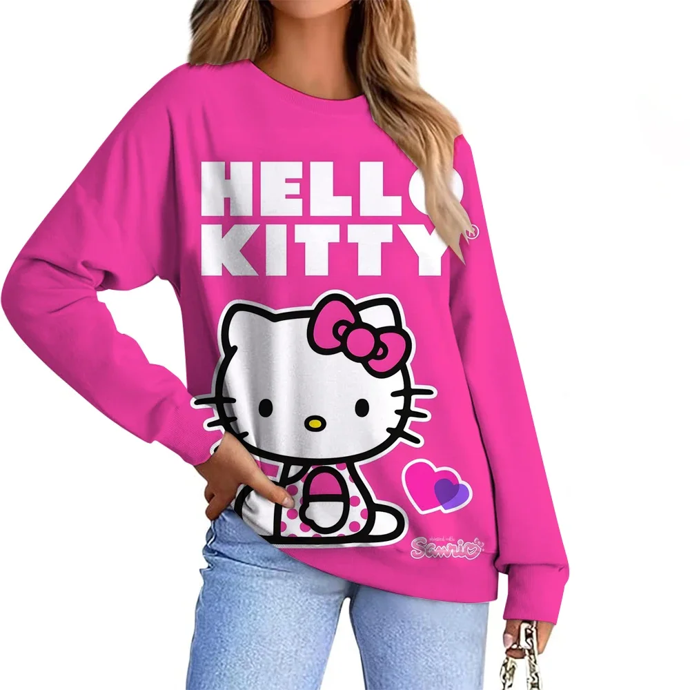 Hello Kitty mode imprimé sweat femmes belle Hello Kitty graphique kawaii confortable décontracté col rond sweat-shirt