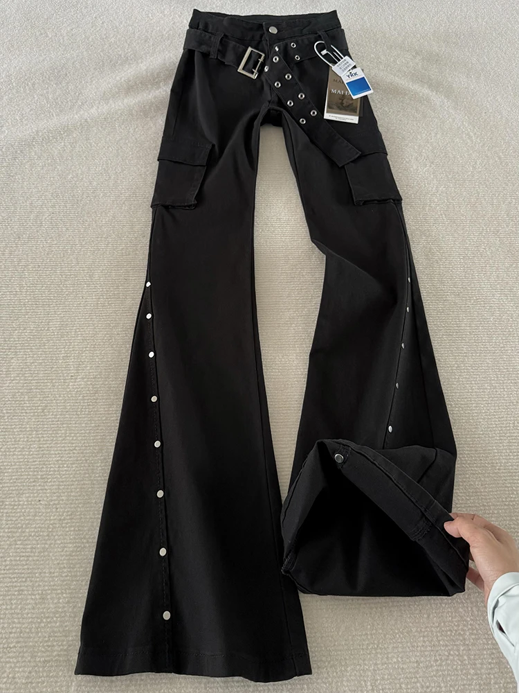 

Bla Rivet Splicing Workwear Jeans American High Street Trendy Brand Men's Micro Flare Straight Leg Pants Casual Loose Fit