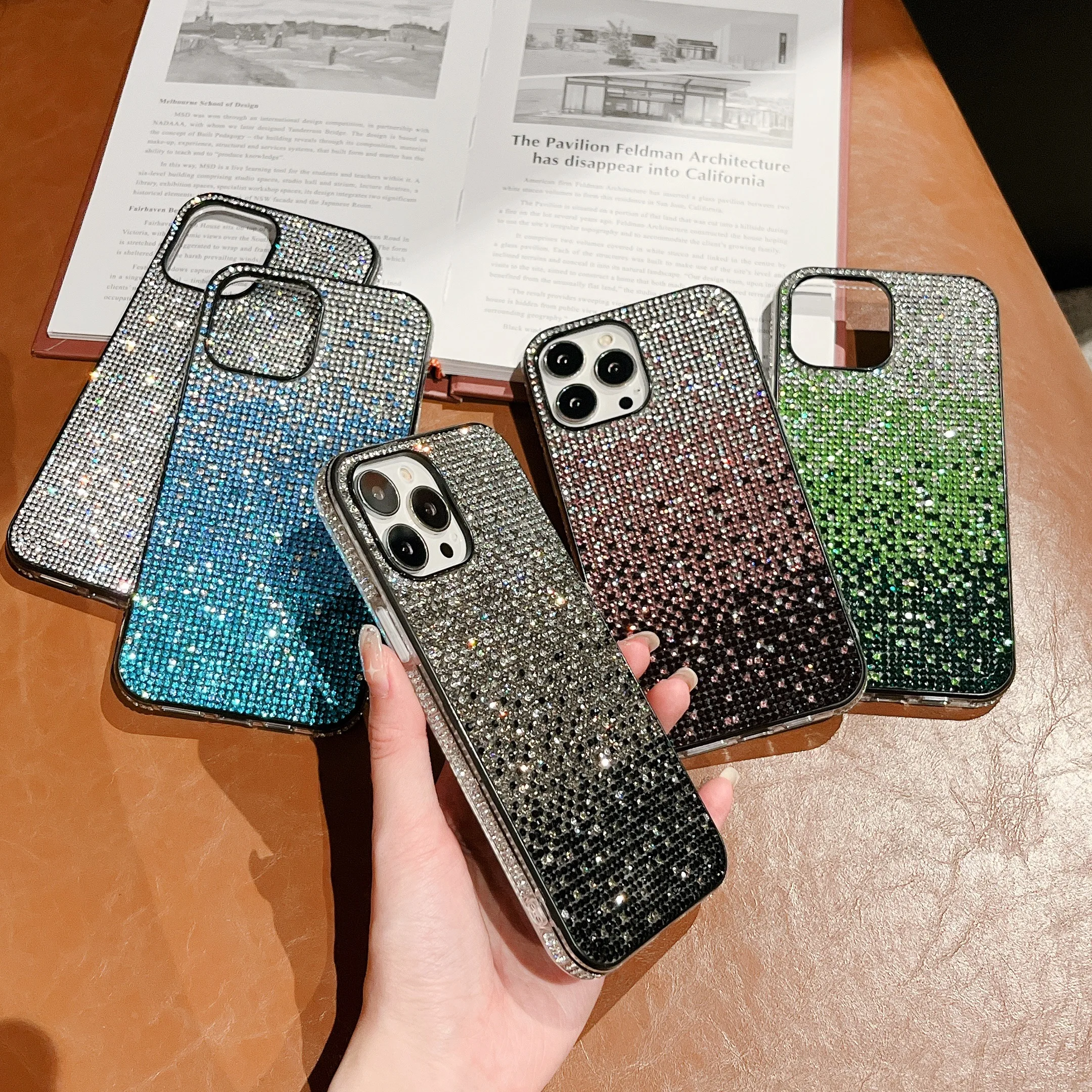 Chic Style Luxury Bilng Bling Colorful Gradation Rhinestone Shockproof Protective Cover Case For iPhone 16 15 14 13 12 Pro Max image 4
