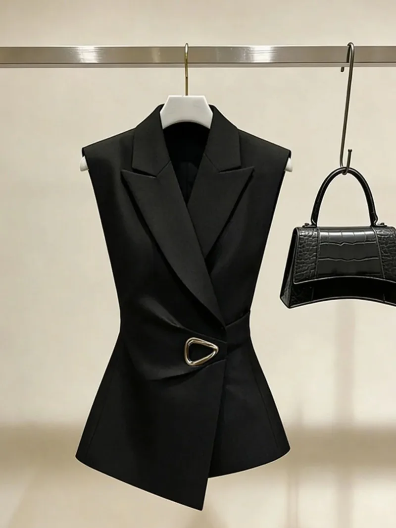 

Новый весенне-летний элитный жилет-блейзер для женщин, французская мода, без рукавов, с завышенной талией, офисный стиль, элегантный жакет-топ