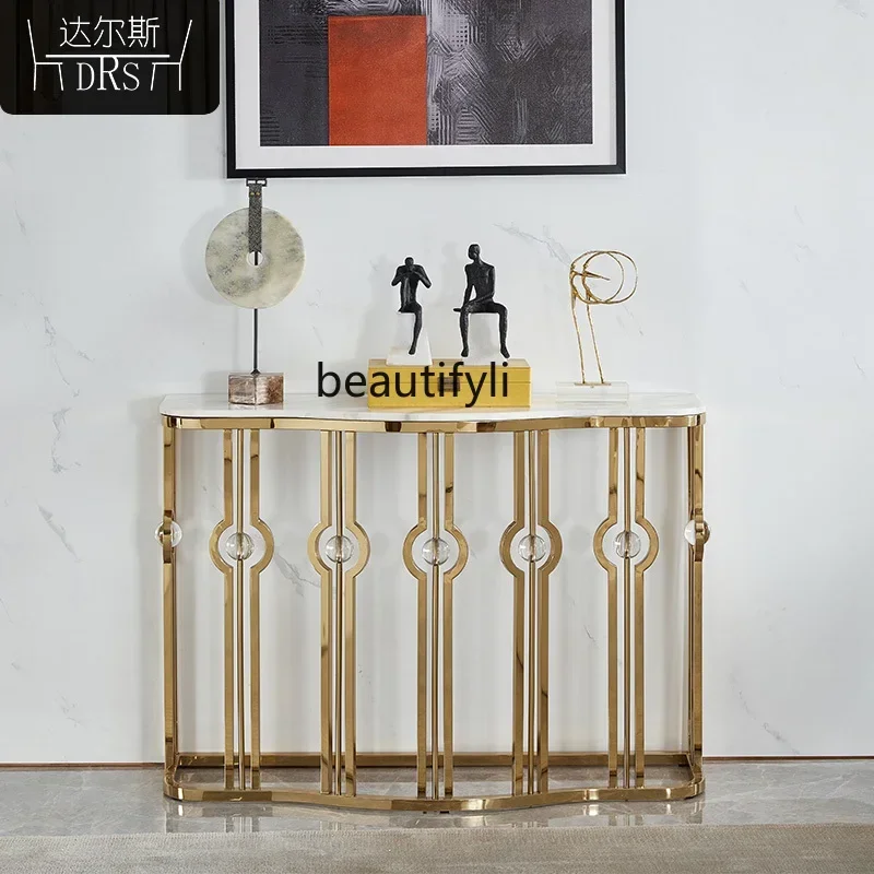 

Cy56 Postmodern stainless steel marble sofa back several European-style entrance table simple American light luxury entrance ta