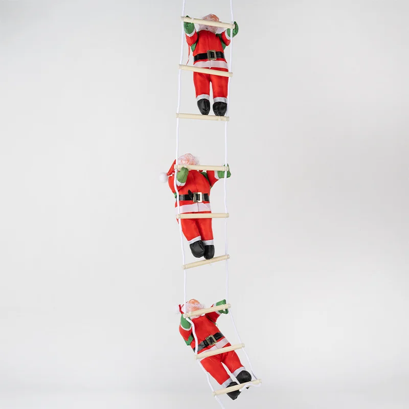 Poupée Père Noël avec échelle en corde, ornement festif à suspendre pour la décoration des fenêtres et des vitrines