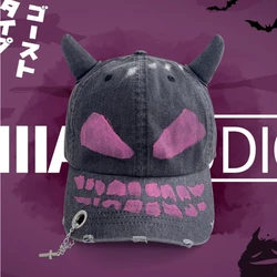 Korean Y2k Little Devil Horn Hand-painted Hole Baseball Hat Street Trend Men and Women Personality Adjustable Casual Hip-hop Cap