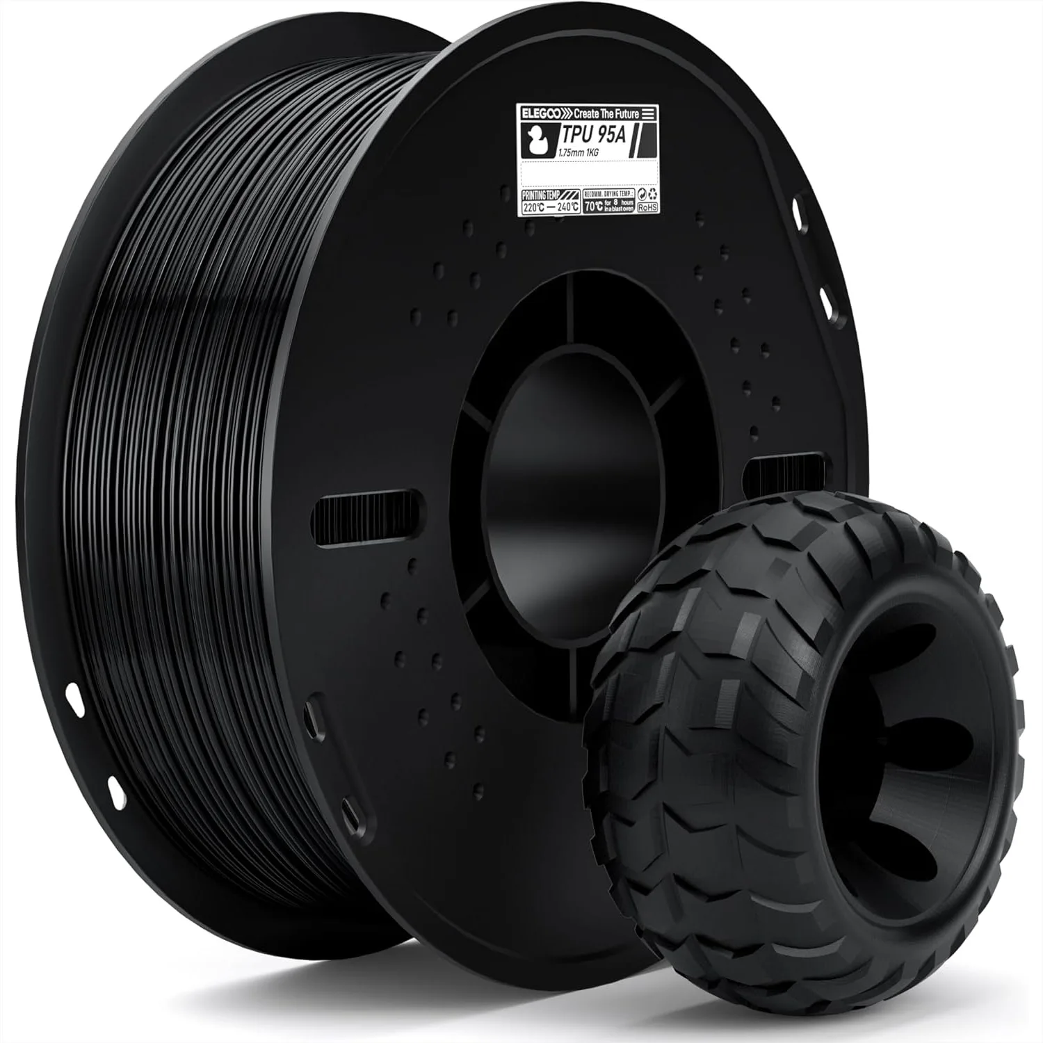 

TPU Filament 1.75mm Black 1KG, 95A Flexible Soft 3D Printing Filament 1KG Spool(2.2lbs) for FDM 3D Printers