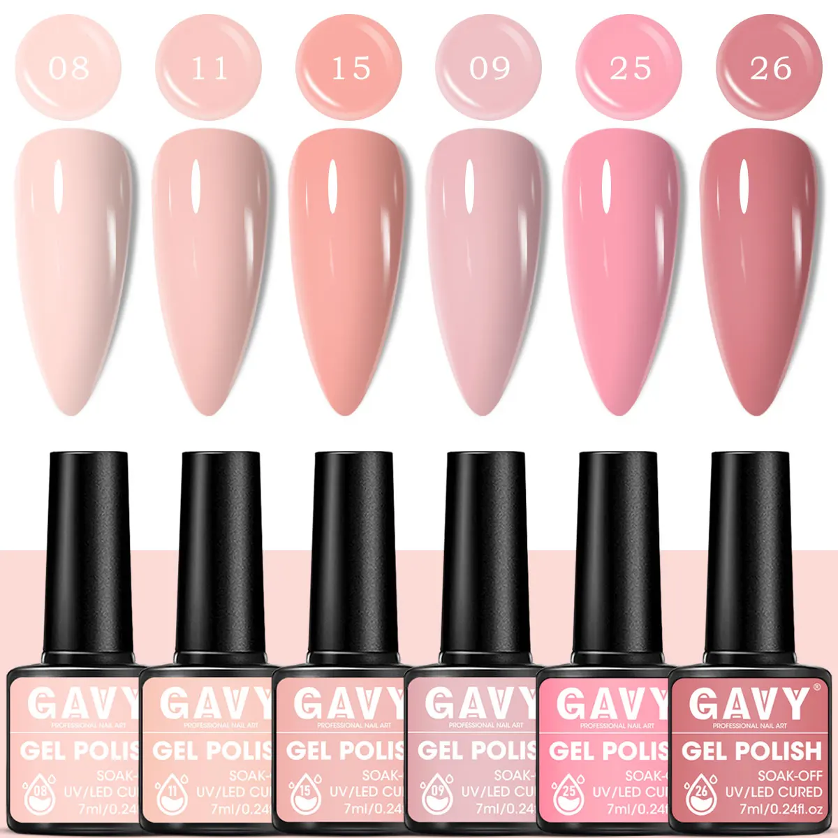 Conjunto de esmaltes em gel GAVY de 6 peças, cores brilhantes, esmalte semipermanente removível LED, kit inicial DIY