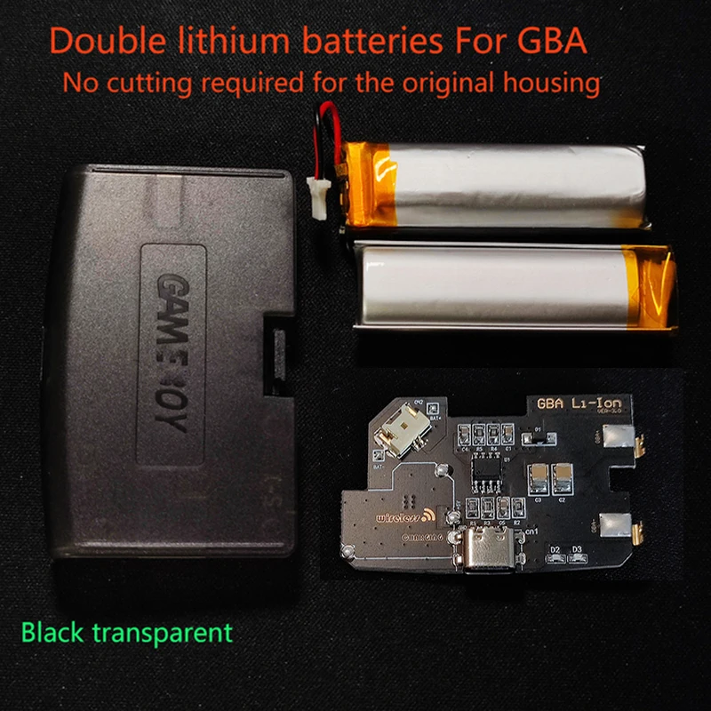 2000mAH Universal Rechargeable Dual Lithium Battery Module Mod USB-C For Game Boy Advance GBA，no need to cut shell