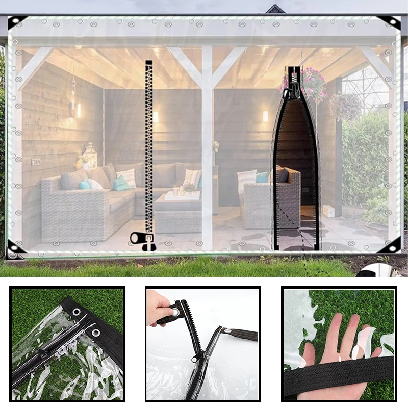 

Customize Outdoor Clear Zipper Tarpaulin Yard Pergola See Though Zipper Door Curtain Gazebo Transparent Tarp Cover
