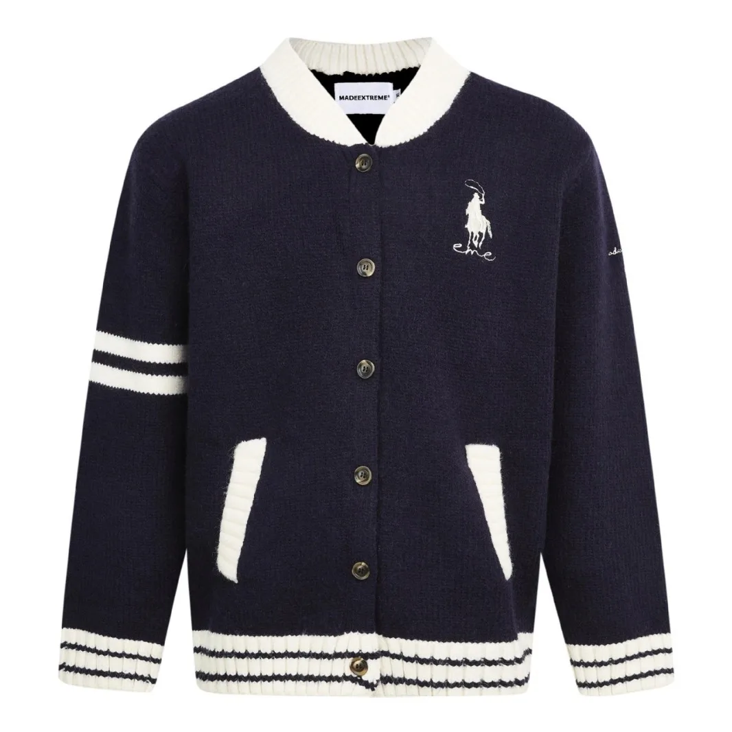 MADE EXTREME Vintage college style contrasting colors embroidered knitted cardigans