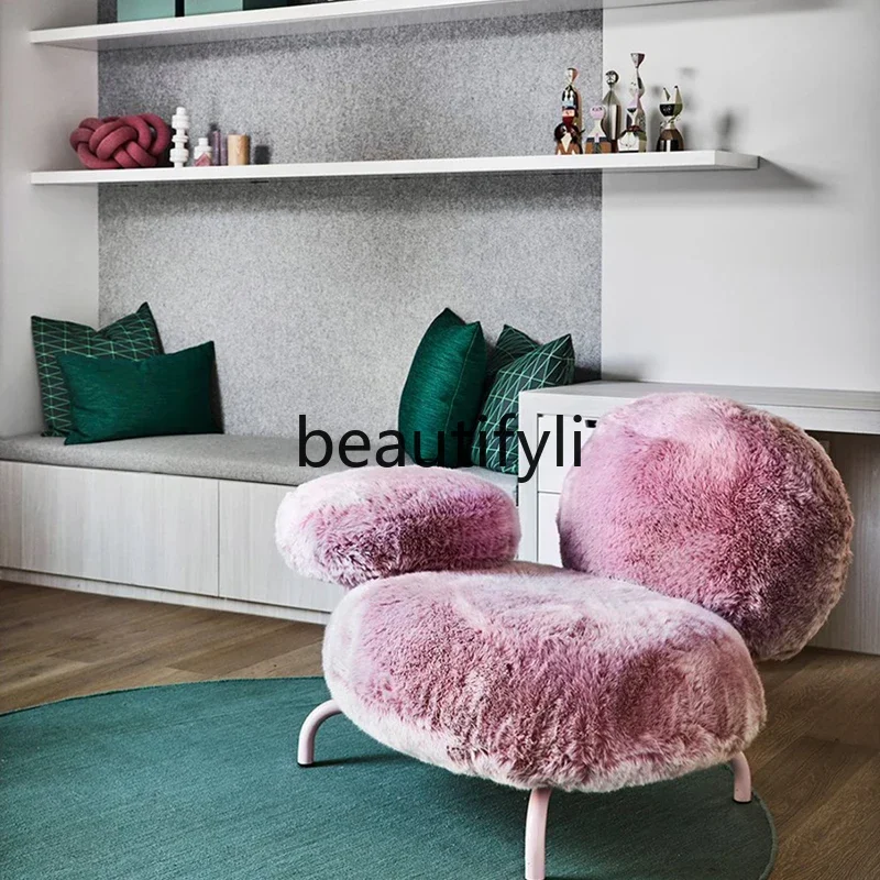 Leisure sofa chair imitation rabbit fur furry hotel living room bedroom chair