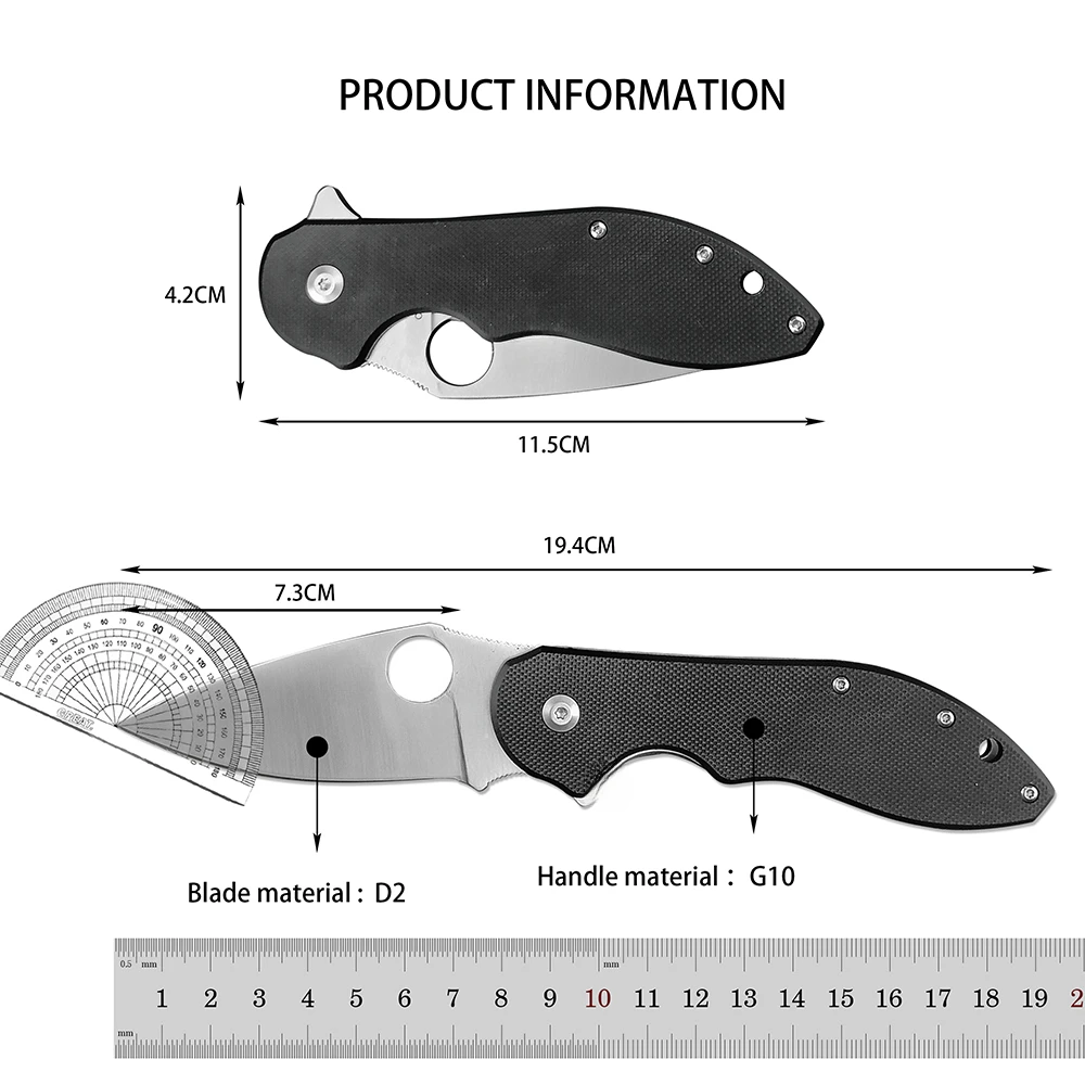 C172 EDC Camping Folding Knife, D2 Steel Sharp Blade Pocket Knife, G10 Handle, Outdoor Adventure Survival EDC Utility Tools