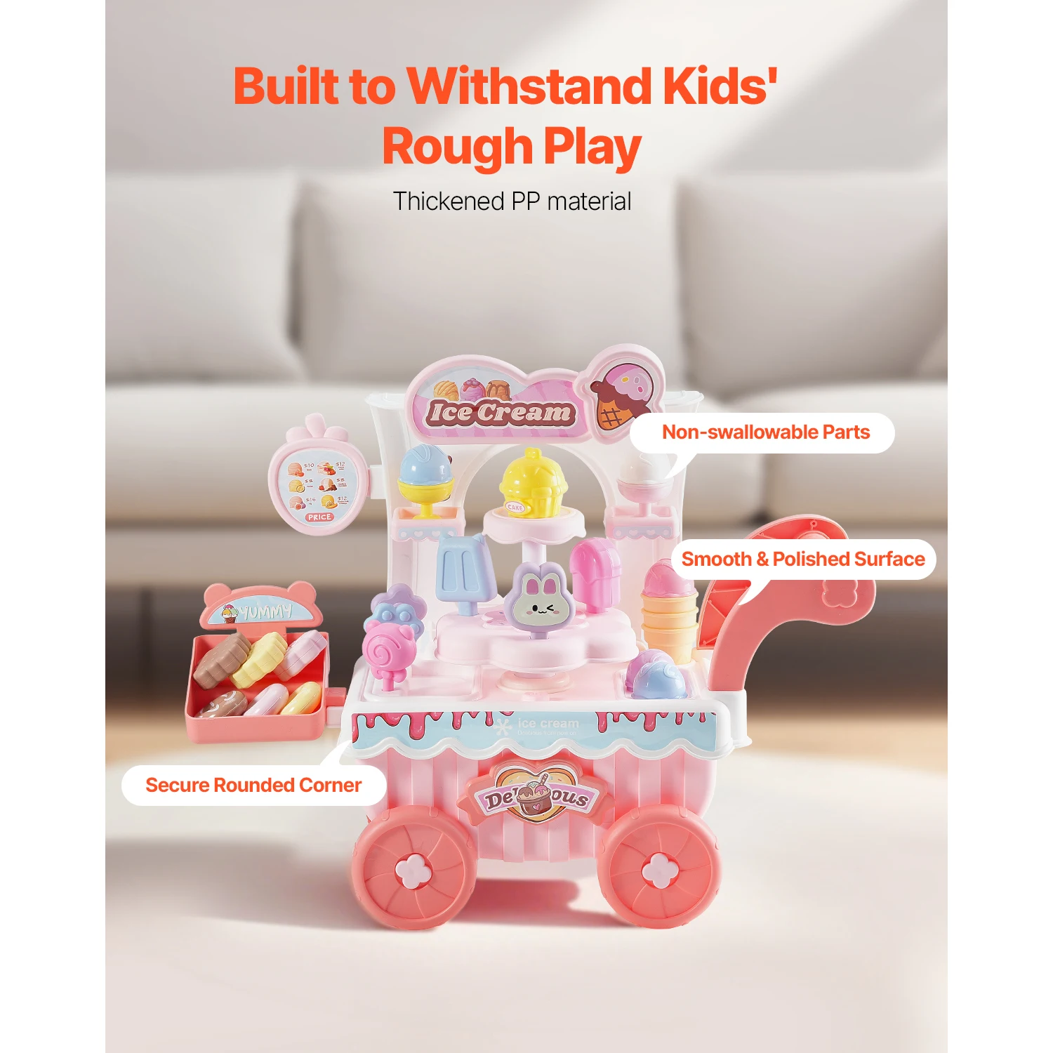 SucceBuy Roze Kinderijskar Fantasiespel Winkel Dolly met Geluid en Lichteffect Montessori Educatief Speelgoed voor Kinderen