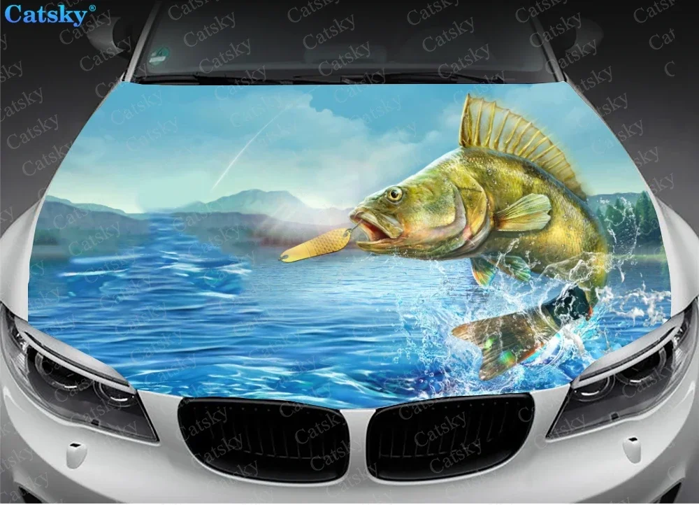 Seabass Fishing Bass Car Hood Decal Vehicle Decals Vinyl Sticker Auto SUV Wrap Stickers Truck Graphic Cars Bonnet Vinyls