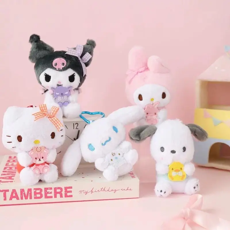Genuine Sanrio Hello Kitty Kuromi Melody Pachacoo Cinnamoroll Stuffed Toy Pendant Cute Plush Toys Keyring Keychain Birthday Gift