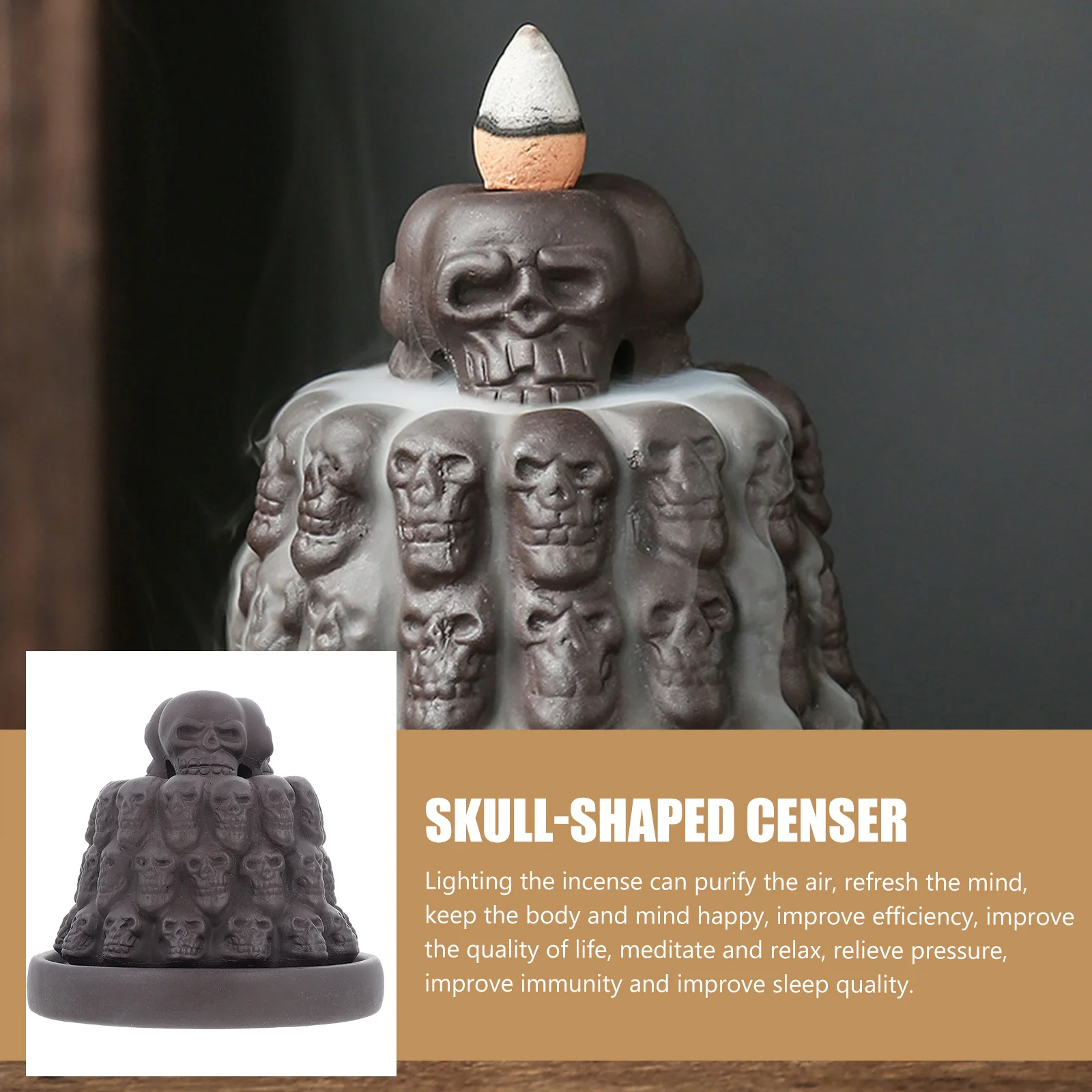 

Skull shaped Censer Ceramic Incense Holder Aromatherapy nament Home Decoration Bedroom Incense Burner Stress Relief Relaxation