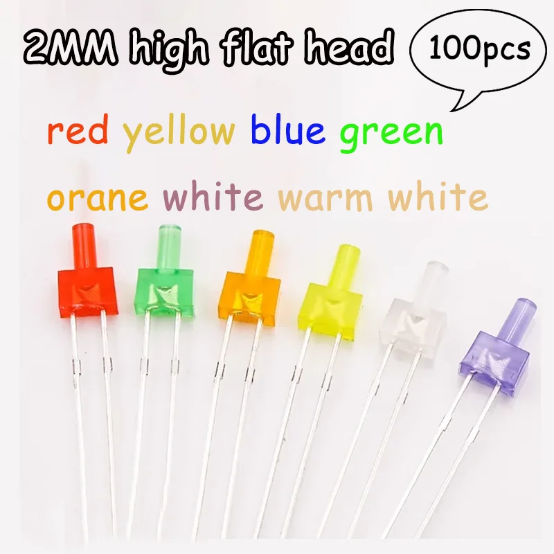 2MM high flat head with color long foot red red green green yellow yellow LED lamp bead highlighting indication straight insert