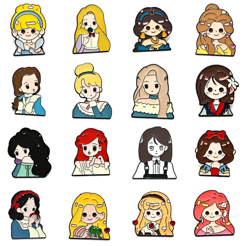 

Disney Snow White Cinderella Ariel Metal Badge Brooch Pin Cartoon Princess Series Brooch for Cute Girls Birthday Party Gifts