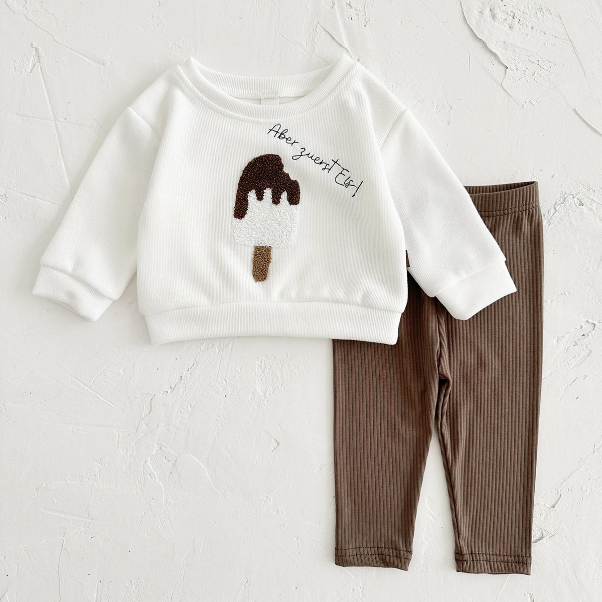 2PCS Boys Baby Infant Suit Fall Children\'s Top Cute Popsicle Embroidery Spring Baby Outfit Set Long Sleeve Girl Kids Clothes
