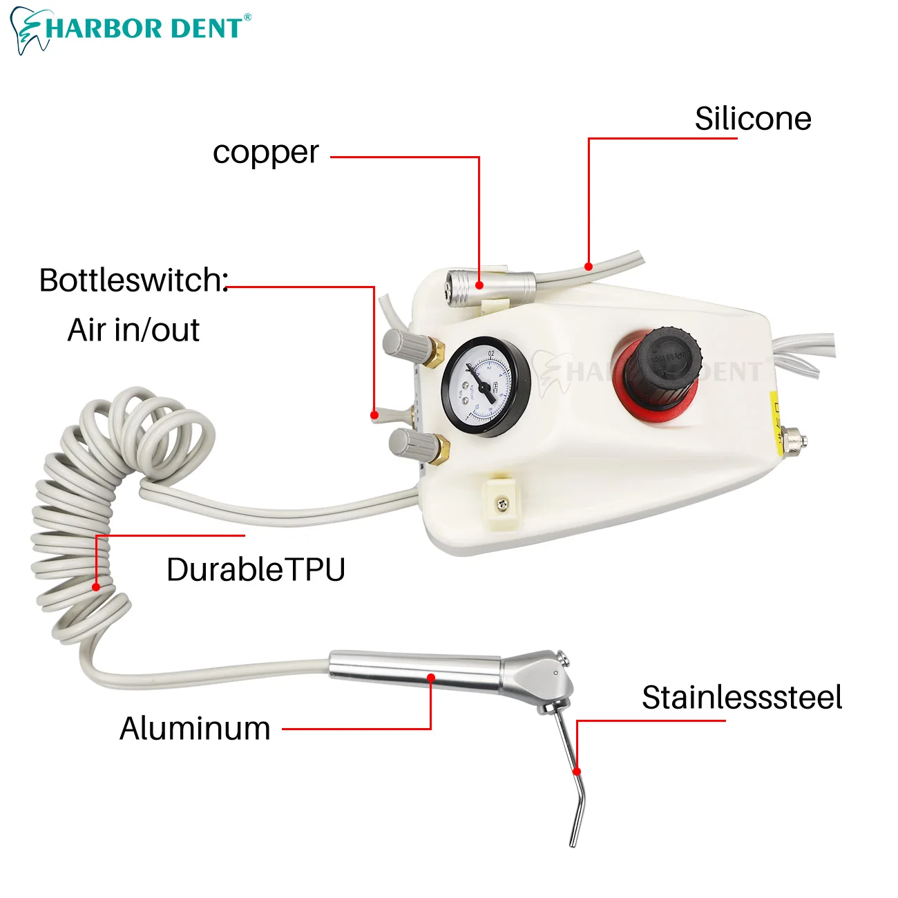 Portable Dental Turbine Unit With 1pc Plastic Tube 3 Way Syringe Teeth Whitening Dentistry Plastic Equipment 2/4Holes