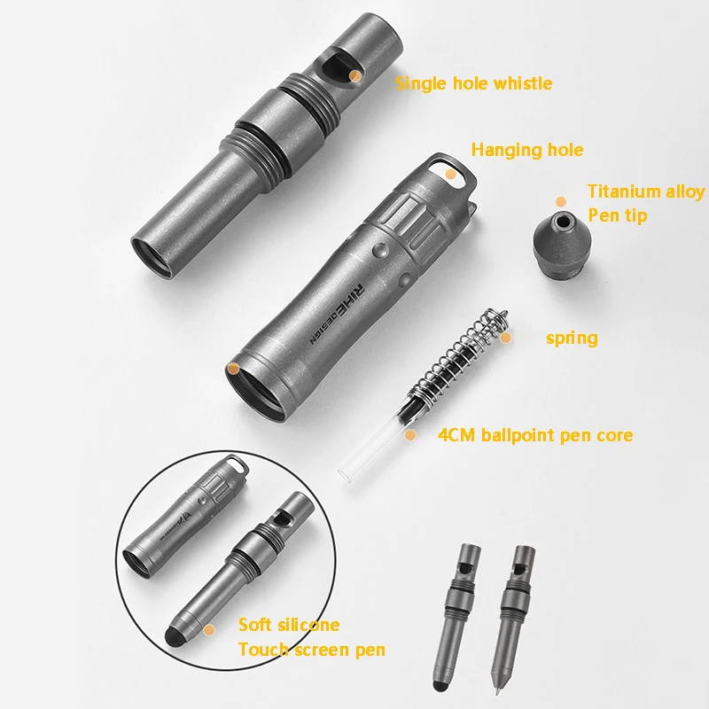 Titanium alloy Multifunctional Whistle EDC Essential Touch screen pen/Ballpoint pen Whistle Combo Can be Extended and Portable