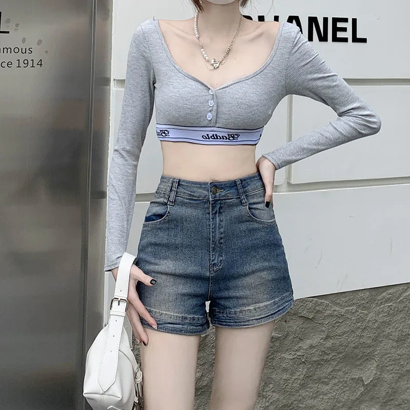 

Denim Shorts Women Slim Hot Summer All-match Streetwear High Waist Ins Trousers Sexy Sweet Lady Distressed Harajuku Chic Trendy
