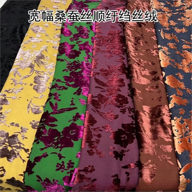 

Summer silk crepe textured flowered velvet cheongsam fabric dress top