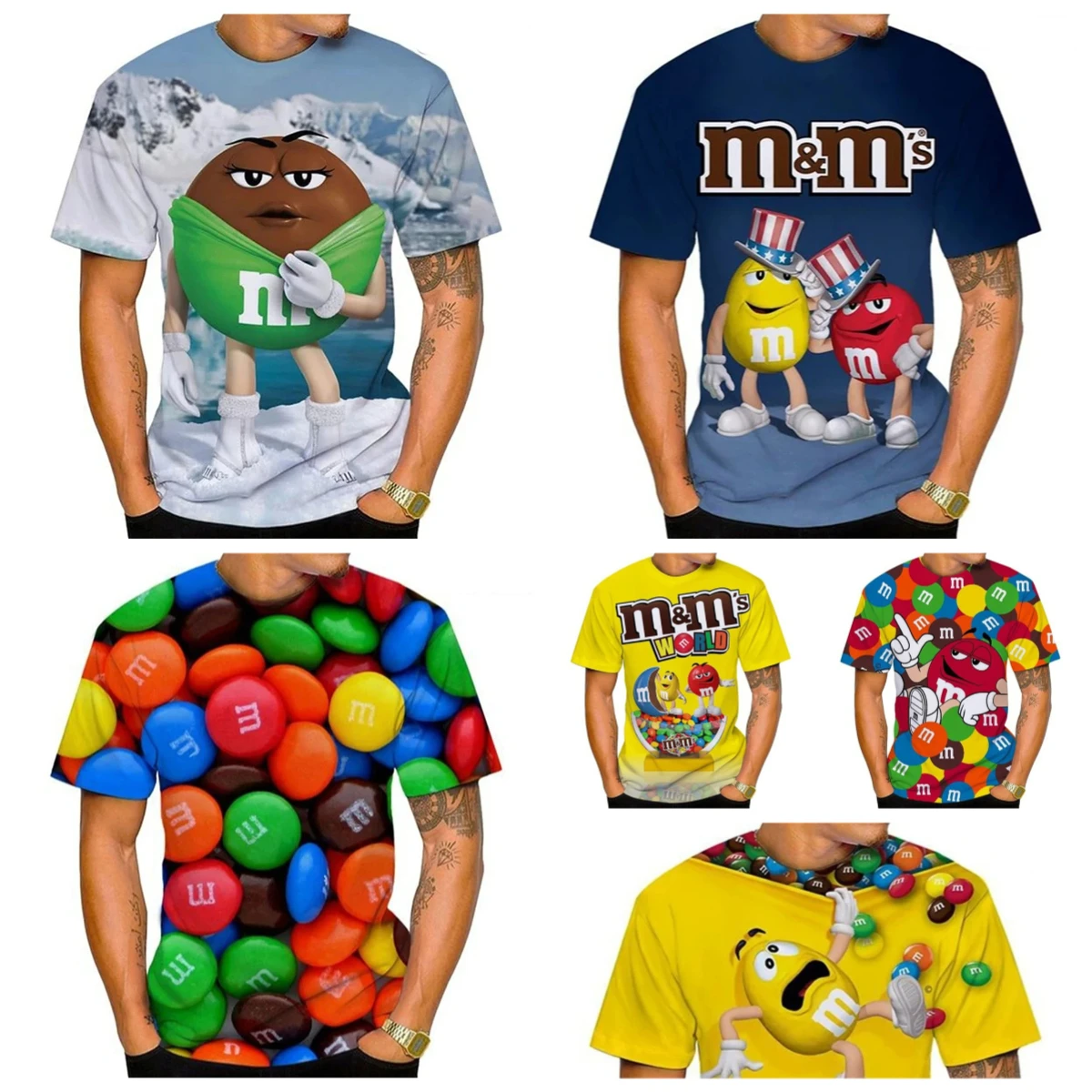 

2025 Summer Hot Fun T-shirt Men's and Women's Fashion 3D Printed T-shirt Food Candy Chocolate Casual T-shirt Comfortable Top