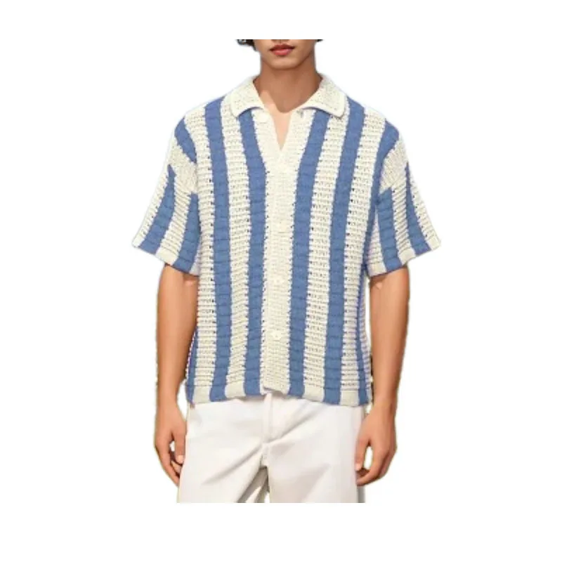 2025 Summer New Knit Striped Shirt Man Women Shirts Casual Loose Style Comfortable Skin Friendly Breathable Versatile Top