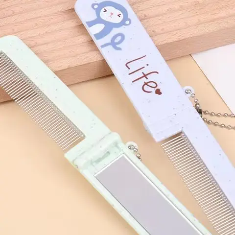

1PC Foldable 2 In 1 Lovely Animals Cartoon Comb Simple Hairdressing Plastic Portable Comb With Mirror Pocket Hair Brush Students