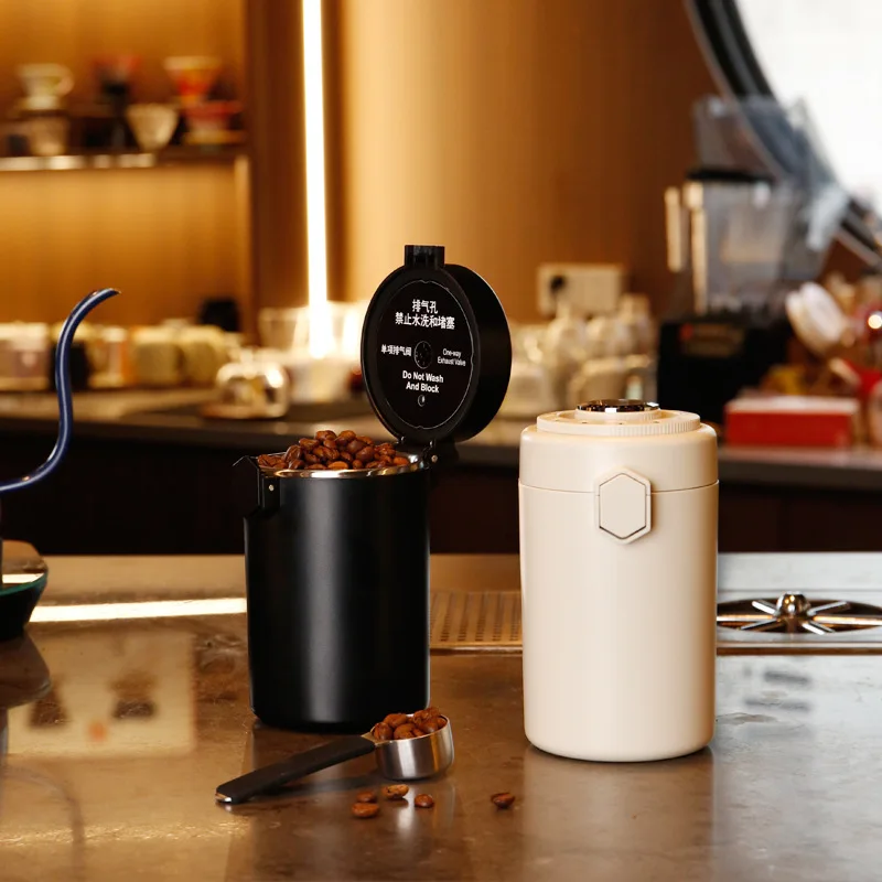 

304 Stainless Steel Airtight Container for Coffee Powder, Vacuum One-way Exhaust Storage Jar with Humidity Monitor