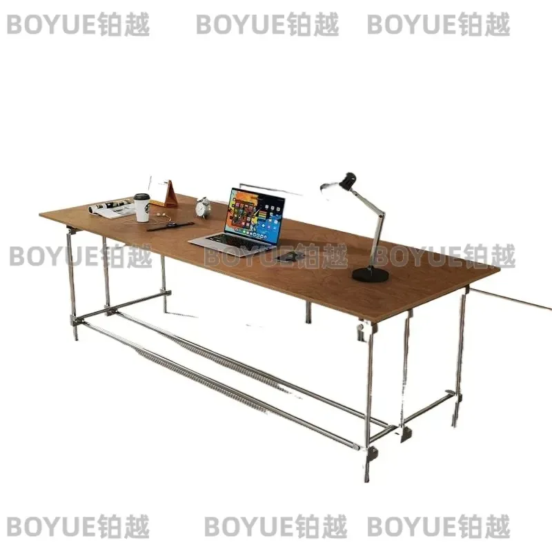 Modern Birch Wood Desk with Ocean Wave Design Optical Axis Computer Table for Home Office Workstation Study Writing