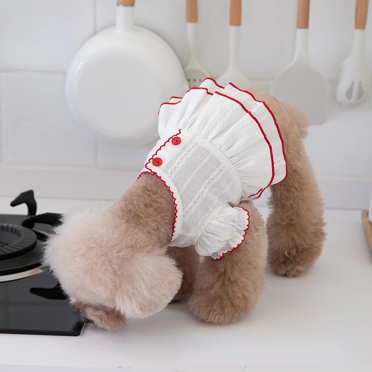 Spring Summer Cute Jacquard Bud Edge White Cotton Short Skirt Pet Clothes Cat and Dog Clothing Teddy Bear Cooling Summer Dog