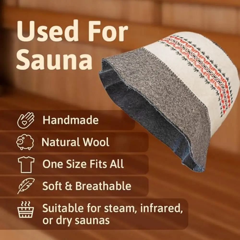 Wool Felt Material Wool Felt Hat Heat Resistant Head Protection Sauna Hat Embroidered Design Steam Room Hat Banya Use