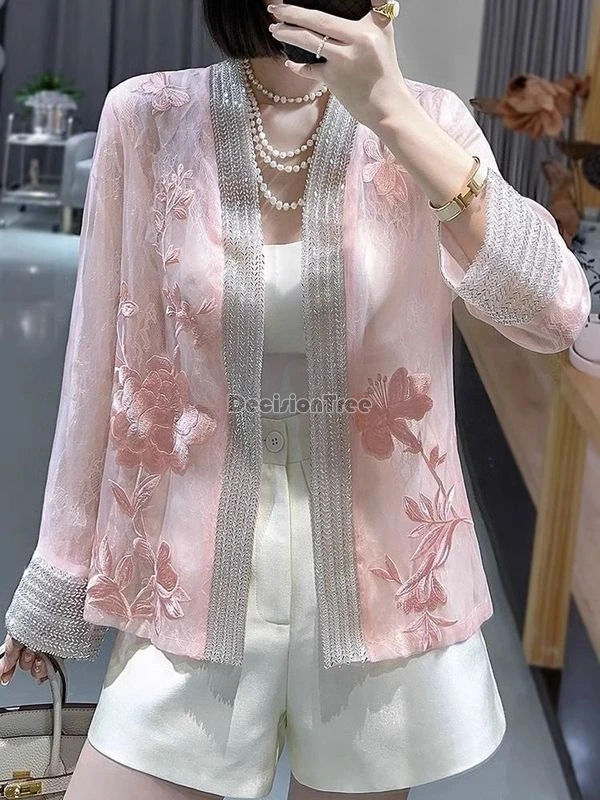 2024 chinese style vintage hanfu coat exquisite embroidery thin loose sunscreen cardigan sweet temperament elegant tang suit top