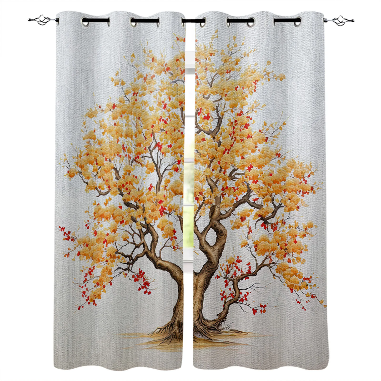 Tree Leaves Flowers Trunk Patterns Window Curtain Living Room Kitchen Curtain Panel Blackout Curtains For Bedroom