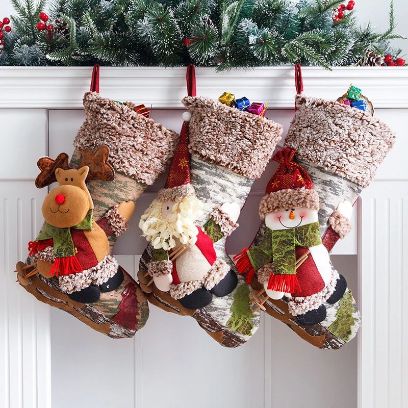 Christmas Stockings Large Xmas Gift Bags Fireplace Decoration Christmas Socks New Year Candy Holder Christmas Decor For Home