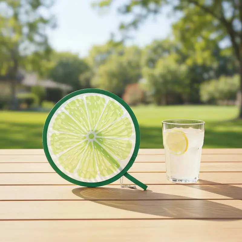 Portable Round Foldable Hand Fans Cartoon Foldable Design Handheld Folding Fan Round Shape Fruit Style Cooling Fans