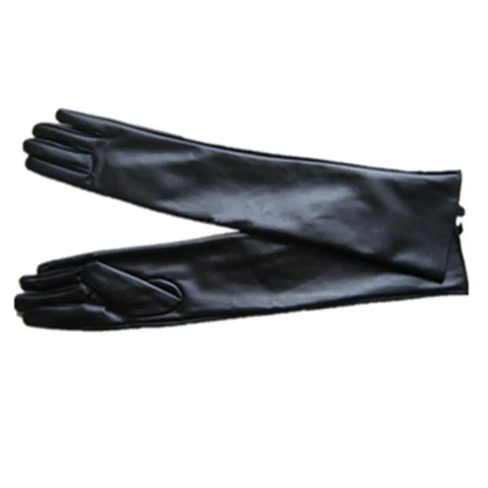 Gants longs élégants en cuir verni, matériau souple, garde au chaud, accessoires de Costume noirs, gants de soirée
