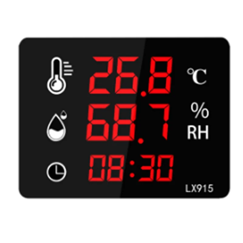 Digital Temperature And Humidity Thermometer Time Display Dual Use LED Screen High Precision LX915-AB01