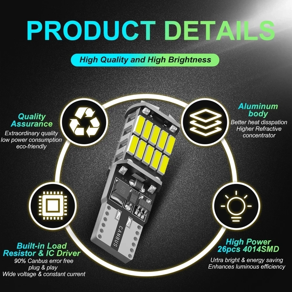 Canbus 자동차 LED 전구, BMW 미니 쿠퍼 R56, R53, E90, E46, F20, F10, E39, Z4 용, 인테리어 돔 트렁크 램프, 주차 조명, 2/6x, T10, W5W, 12V 썸네일 4