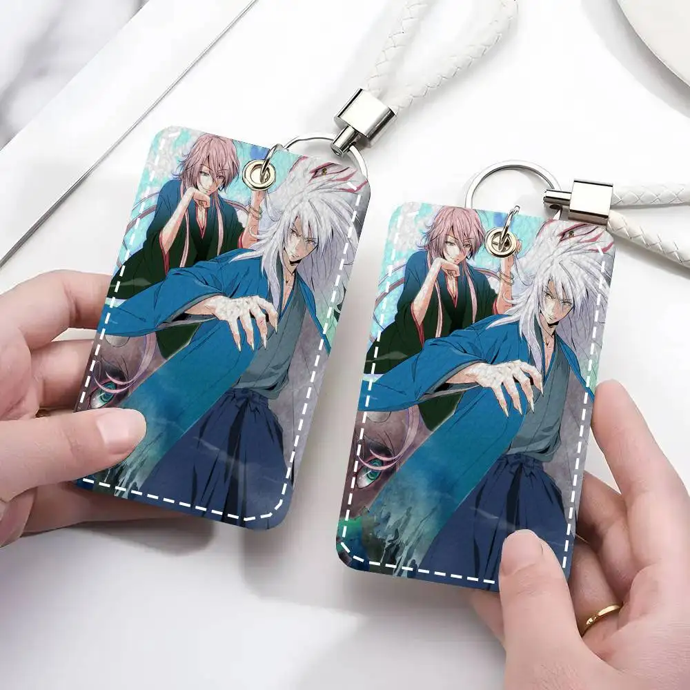 Natsume Yuujinchou Card Case Keychain Access Card Bag Key Tag Ring Leather Card Holder Key Ring Access