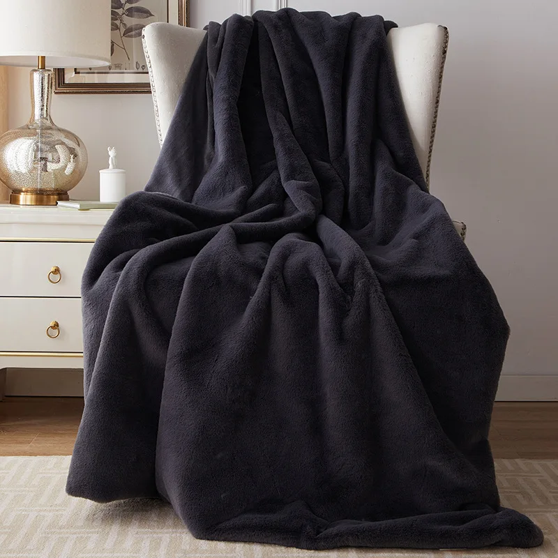 High-End Faux Fox Fur Plush Blanket Warm Ultra Soft Nap Blankets for Office Sofa Travel Thick Solid Shawl Cushion for Single