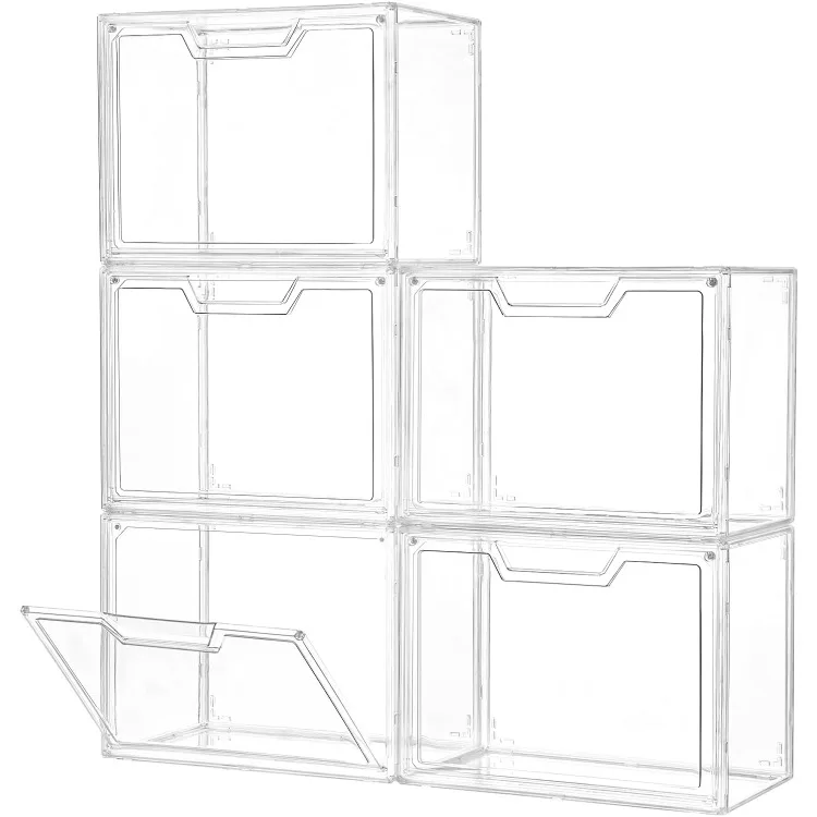 

Stackable Storage Bins, Clear Acrylic Display Case, 5-Pack Acrylic Boxes with Lids, Clear Storage Containers Storage for Handbag
