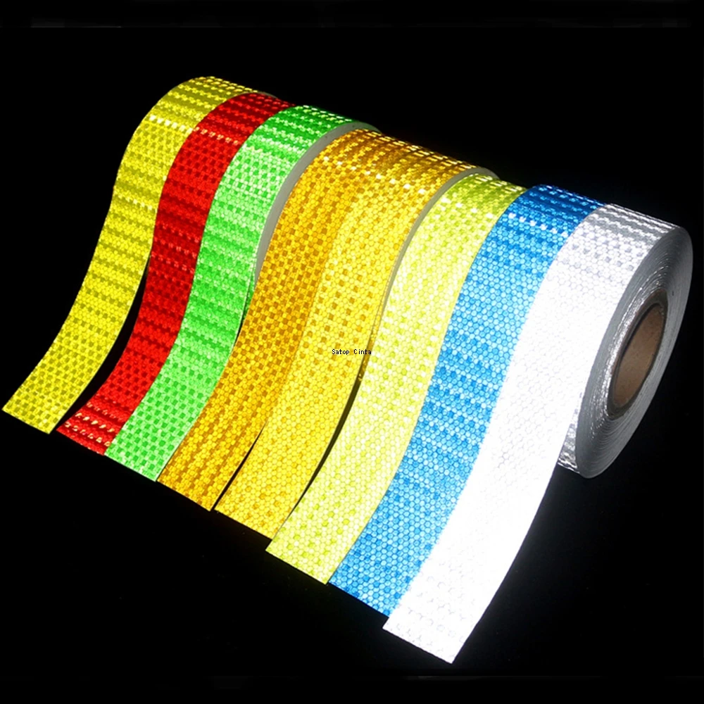 Adesivo Material Refletivo de Segurança para Bicicleta, Fita Conspicuity, Refletores de Segurança, Branco Brilhante, Amarelo Fluorescente, Vermelho, 5cm x 50m