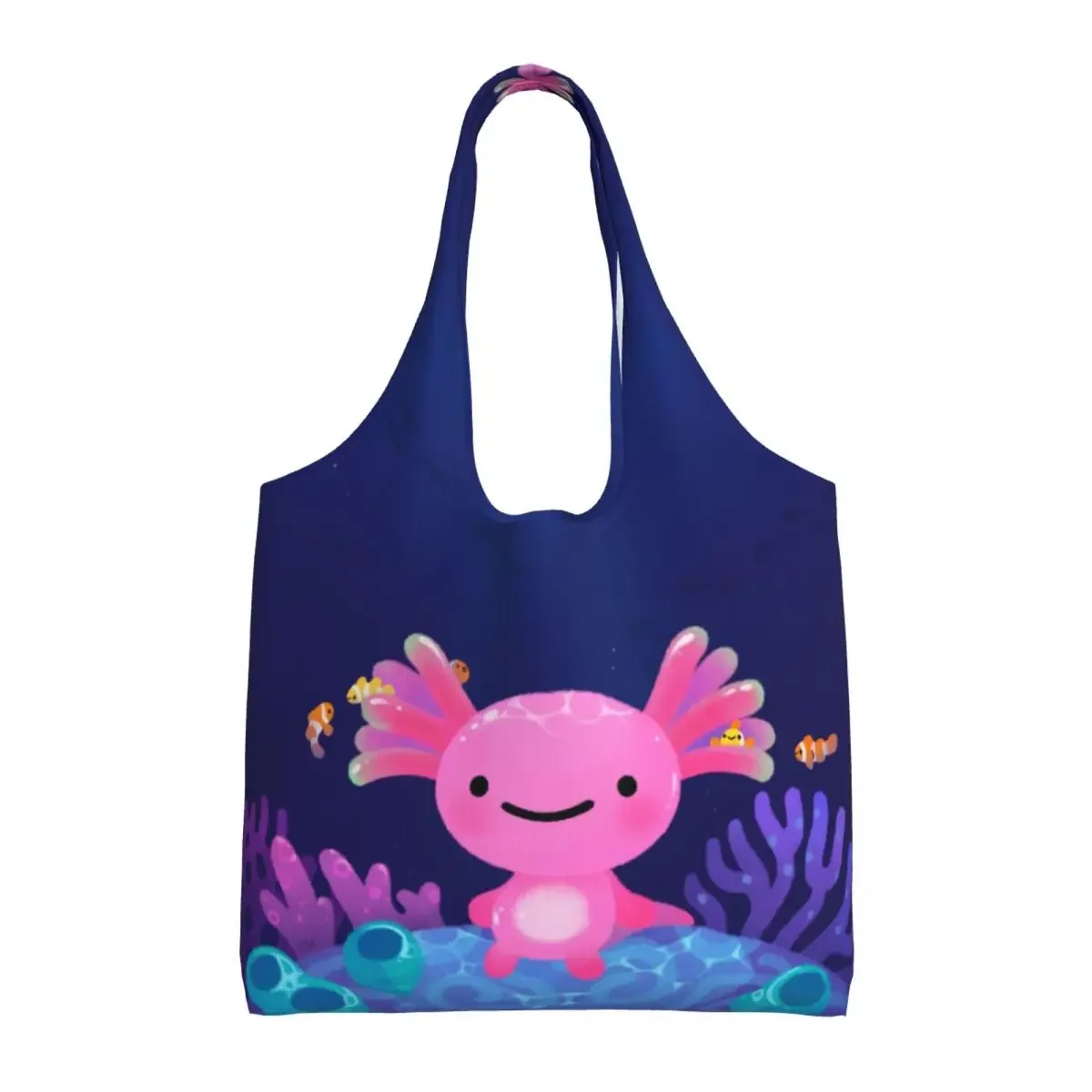 Cartoon Coral Axolotl Shopping Tote Bags Reusable Salamander Animal Canvas Groceries Shoulder Shopper Bag Photography Handbags