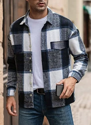 Women's Printed Fleece Plaid Long Sleeve Button Cardigan Shirt Regular Versatile Plaid Pattern Casual Tops