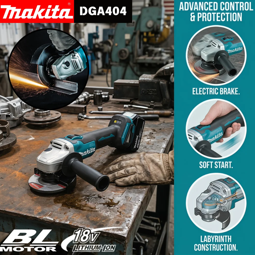 MAKITA DGA404 18V Brushless Angle Grinder 8500RPM XPT Dust/Water Resistant ADT Auto Speed Control 100mm for Makita 18V Battery
